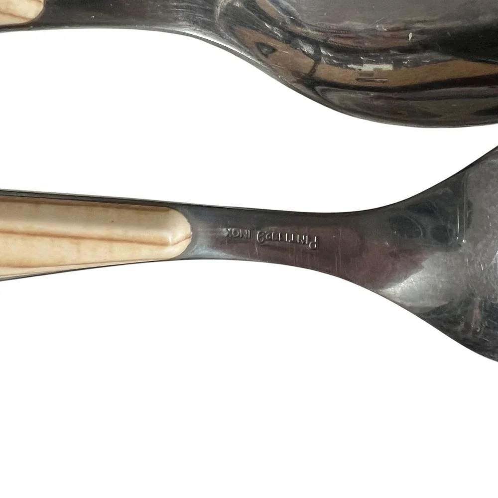 Pinti 1929 Inox Riva Birch Handle Spoons Forks Italian Flatware Set Serving